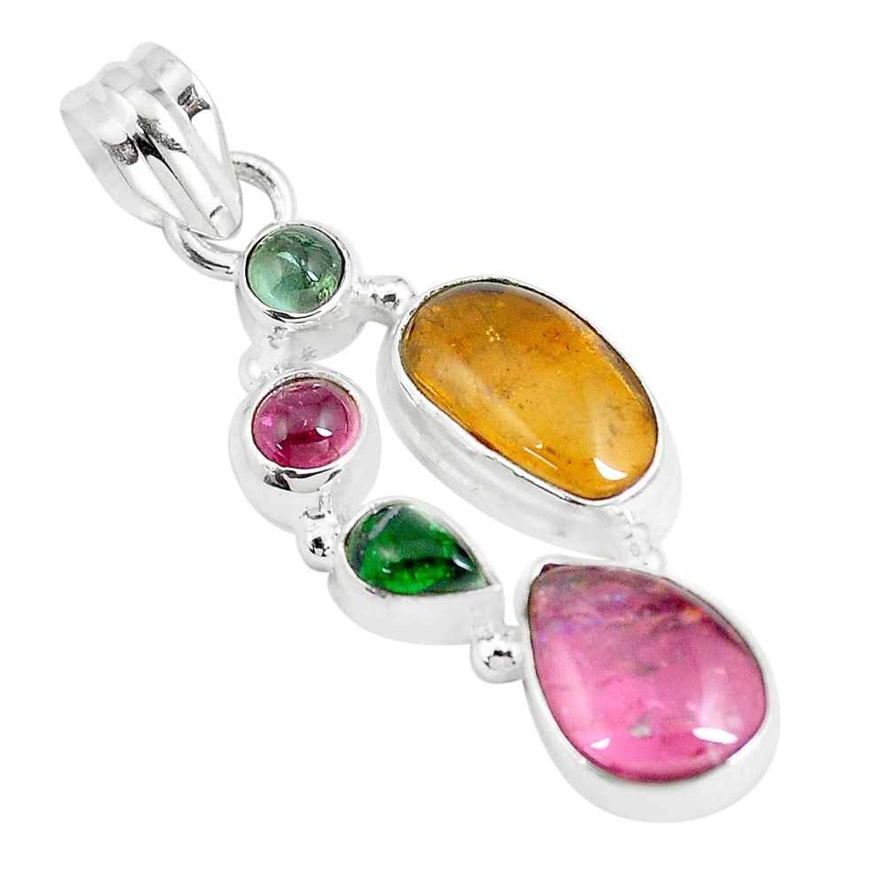 925 sterling silver 12.03cts natural multi color tourmaline fancy pendant m96715