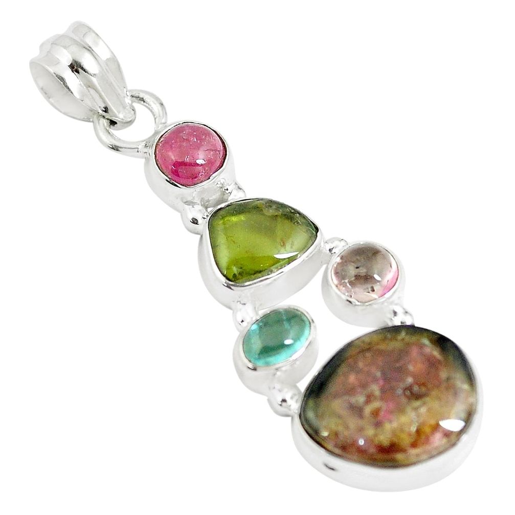 12.36cts natural multi color tourmaline 925 sterling silver pendant m96718