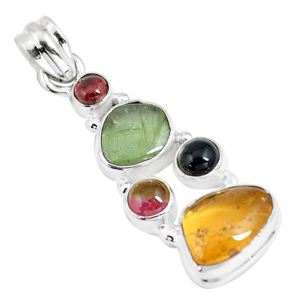 11.46cts natural multi color tourmaline 925 sterling silver pendant m96722