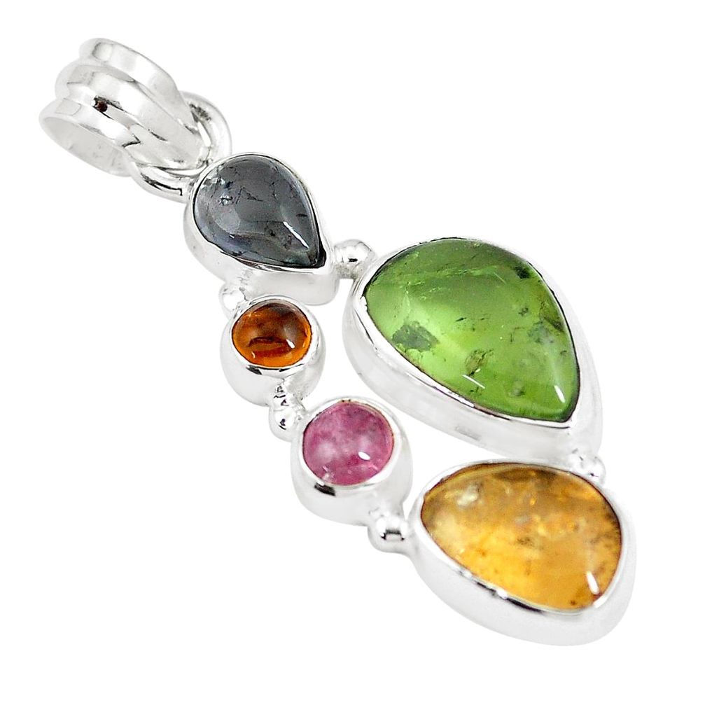 11.89cts natural multi color tourmaline 925 sterling silver pendant m96724