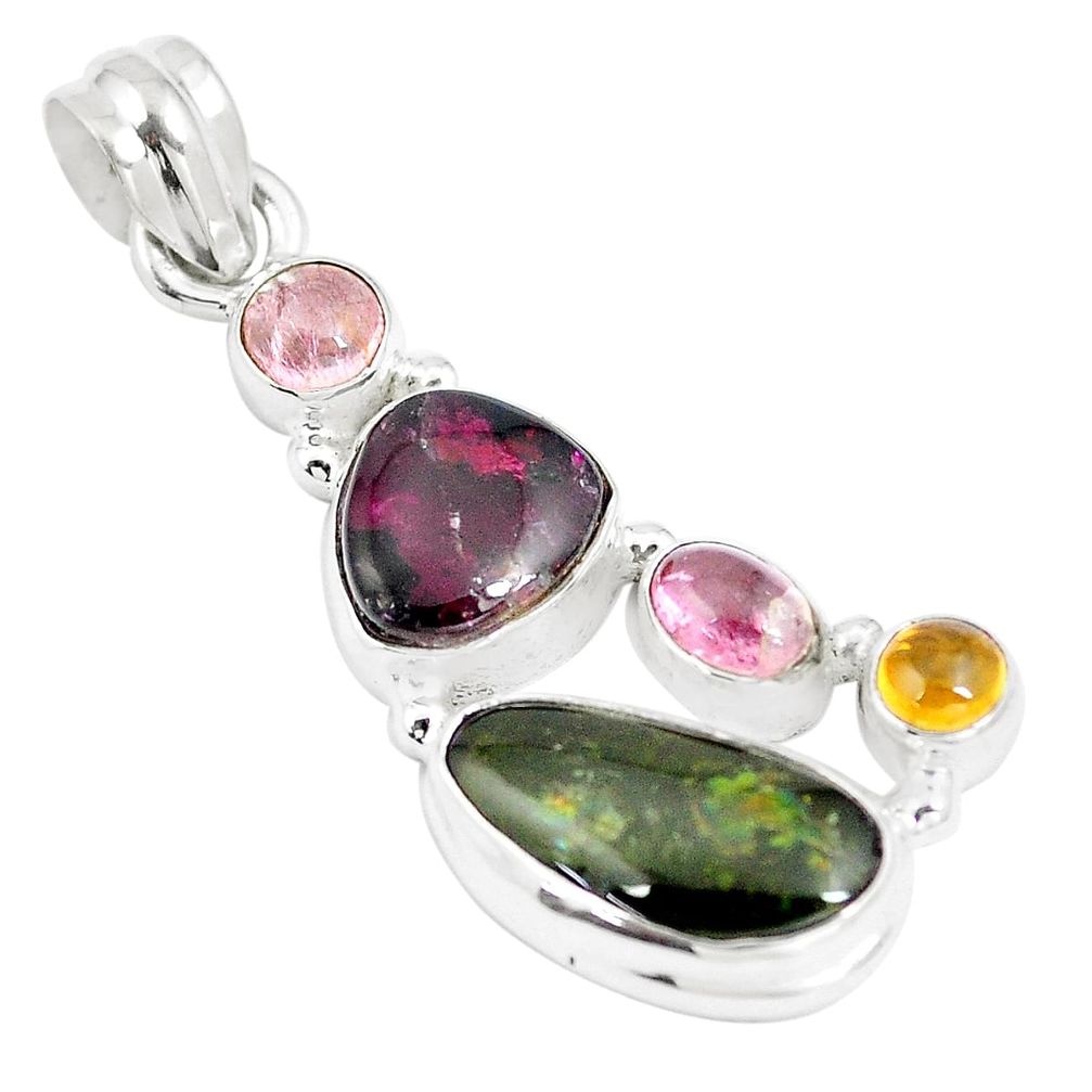 12.31cts natural multi color tourmaline 925 sterling silver pendant m96726