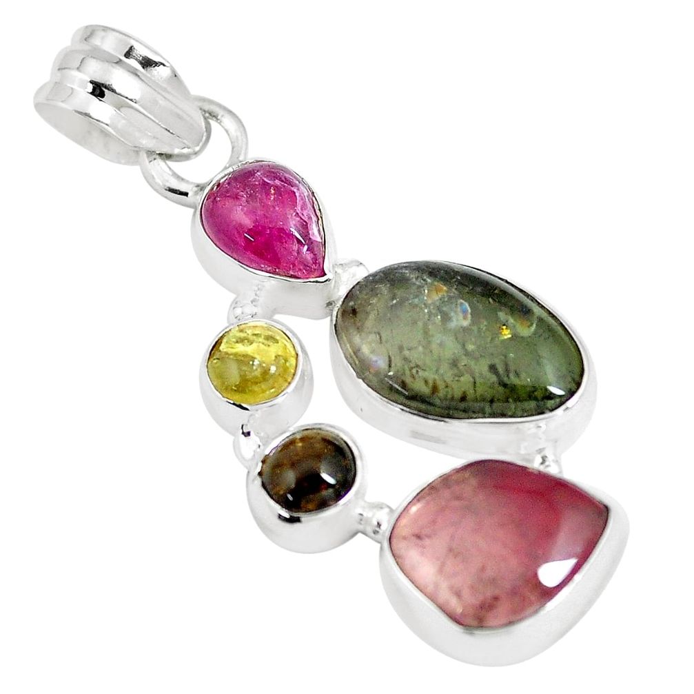925 sterling silver 11.89cts natural multi color tourmaline fancy pendant m96728