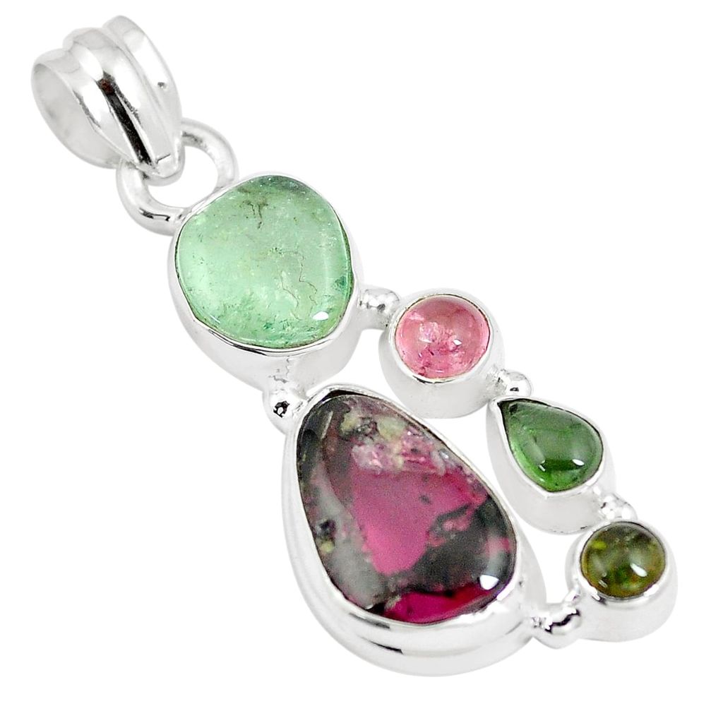 5.28cts natural multi color tourmaline fancy 925 sterling silver pendant m96730