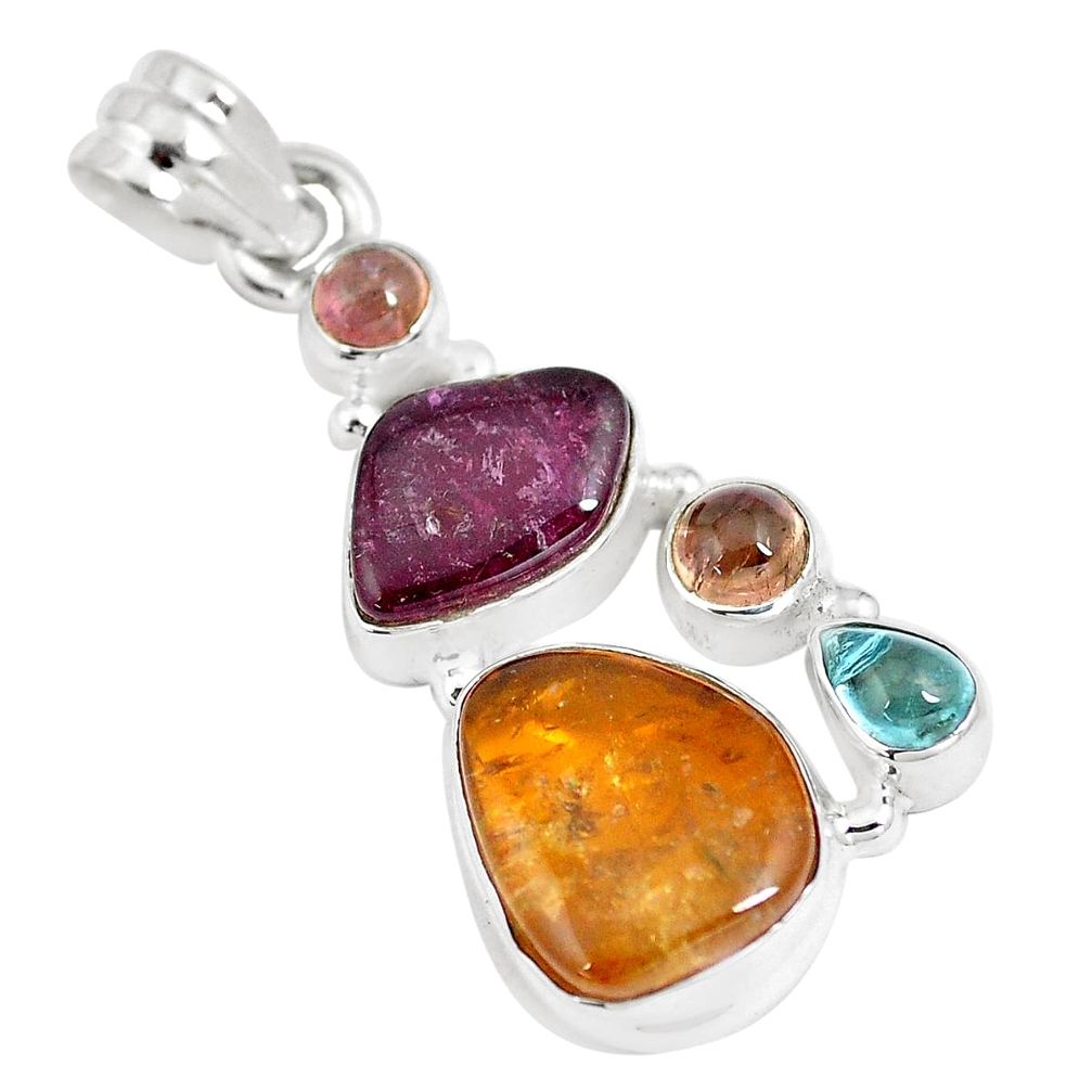 13.00cts natural multi color tourmaline 925 sterling silver pendant m96733