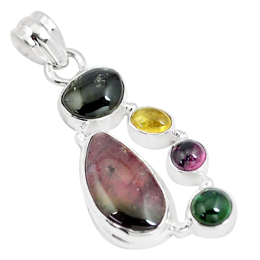 13.36cts natural multi color tourmaline 925 sterling silver pendant m96737