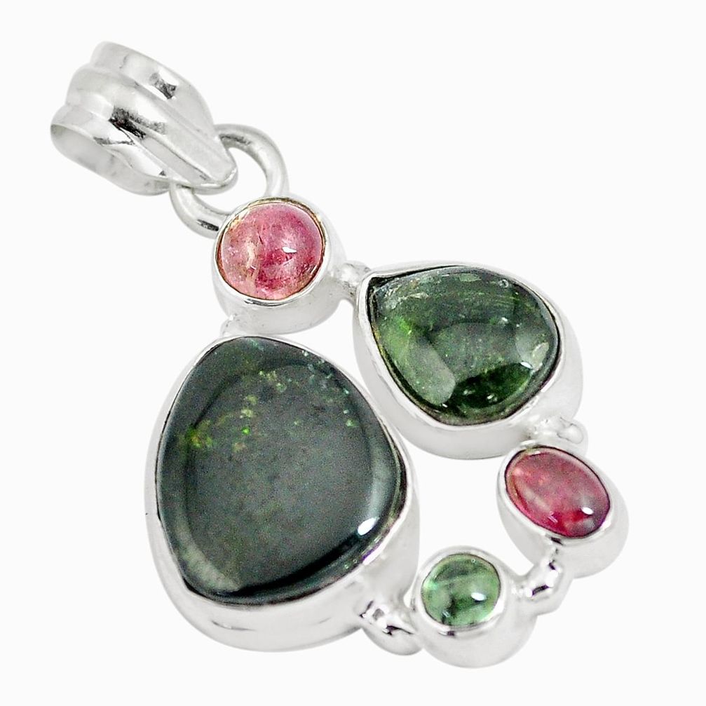 12.63cts natural multi color tourmaline fancy 925 sterling silver pendant m96738