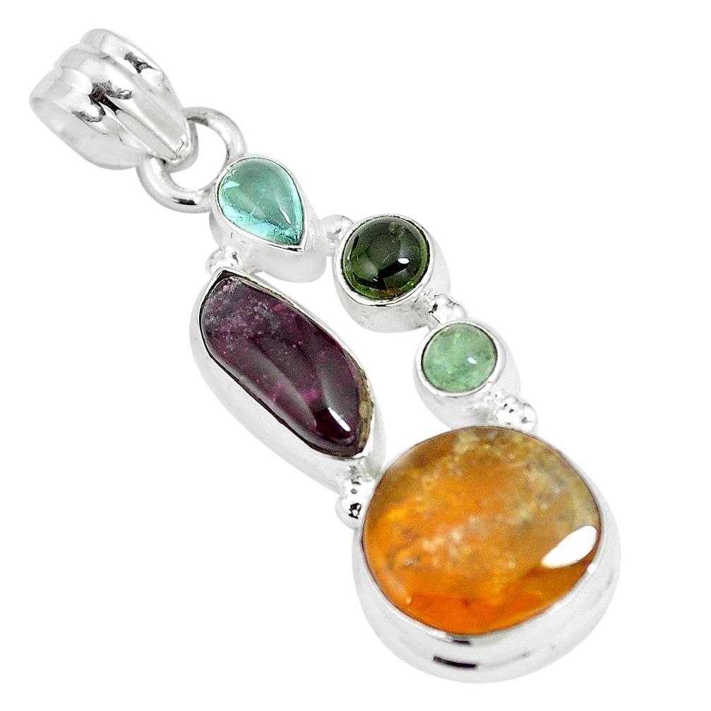 925 sterling silver 12.71cts natural multi color tourmaline fancy pendant m96740