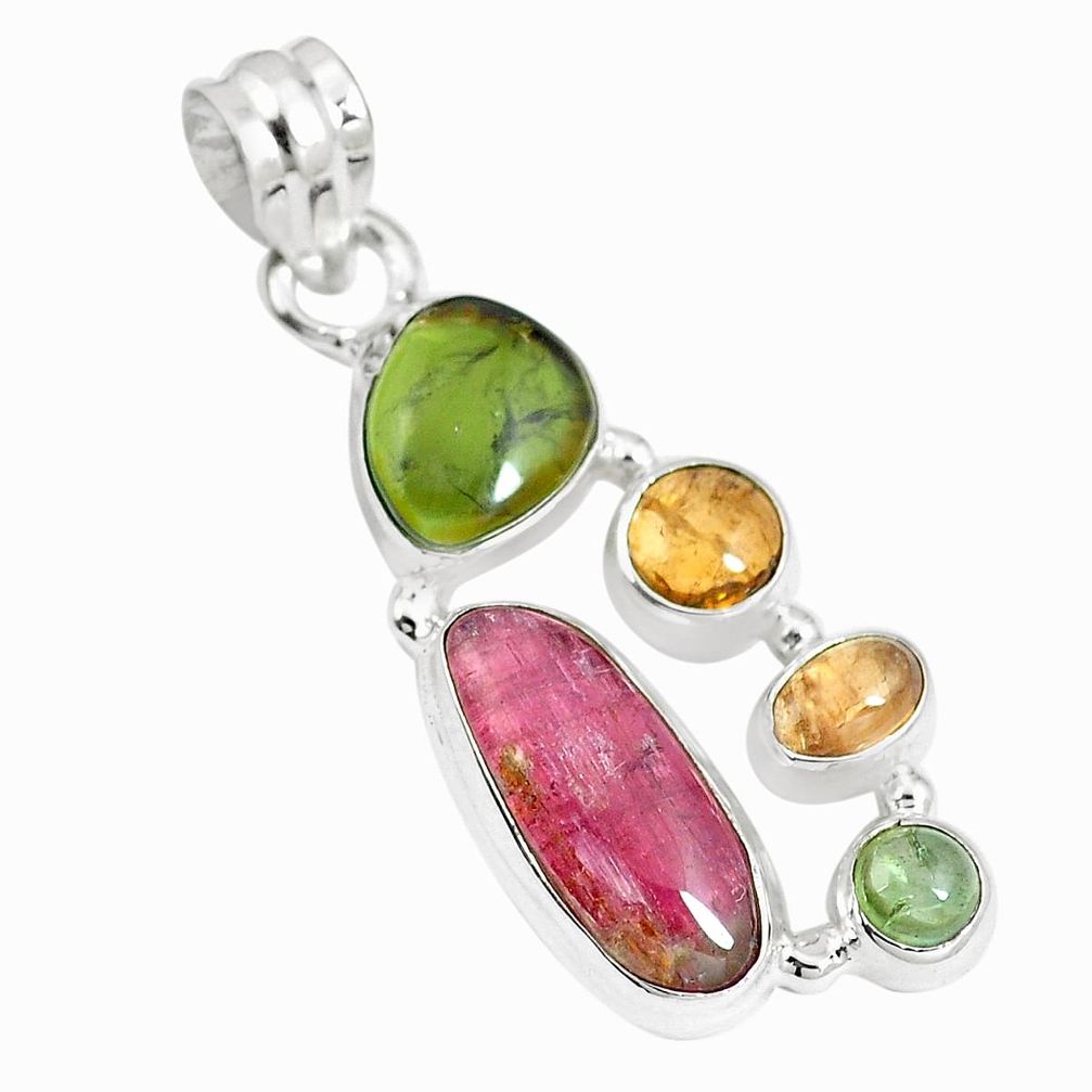 12.34cts natural multi color tourmaline fancy 925 sterling silver pendant m96743