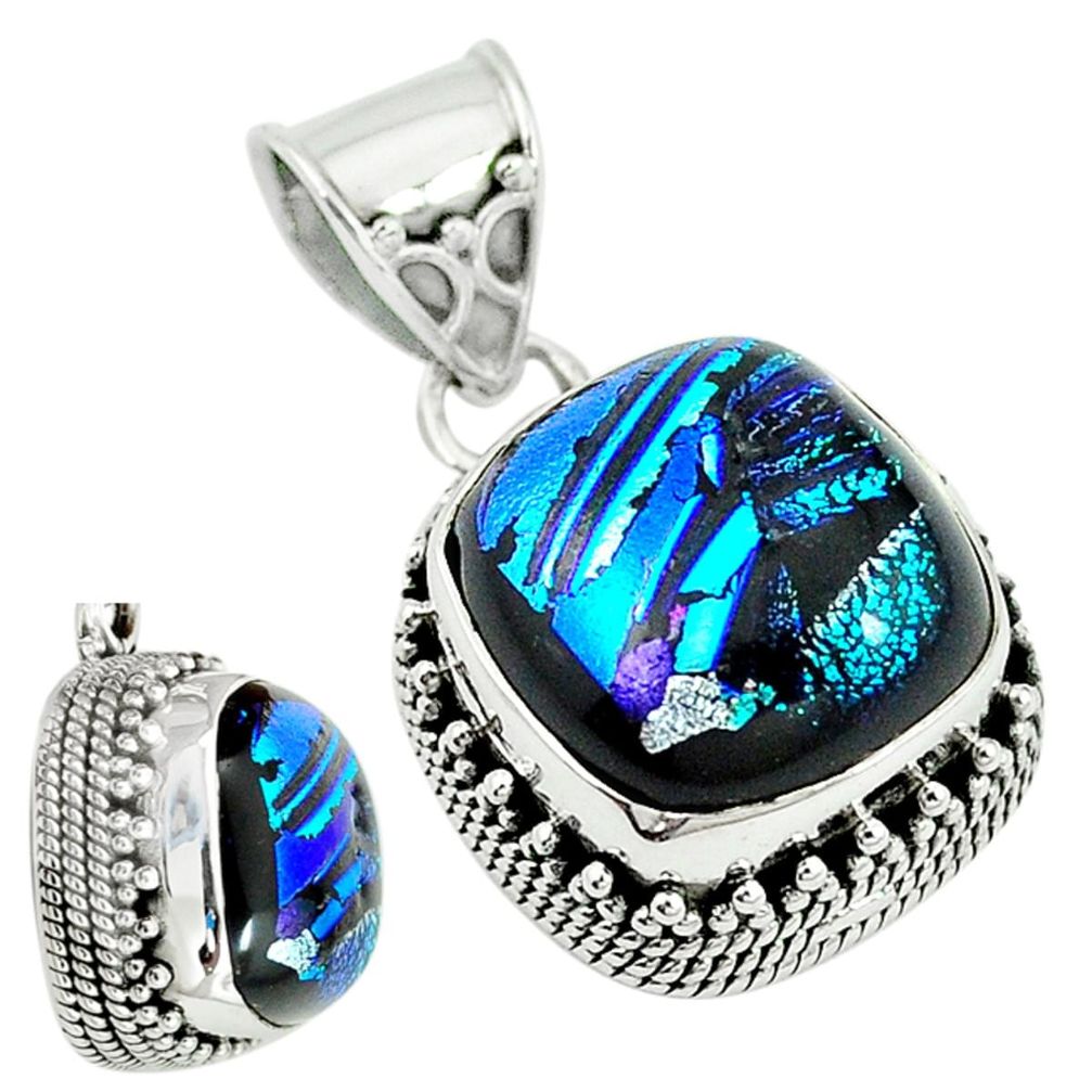 Multi color dichroic glass 925 sterling silver pendant jewelry m9686