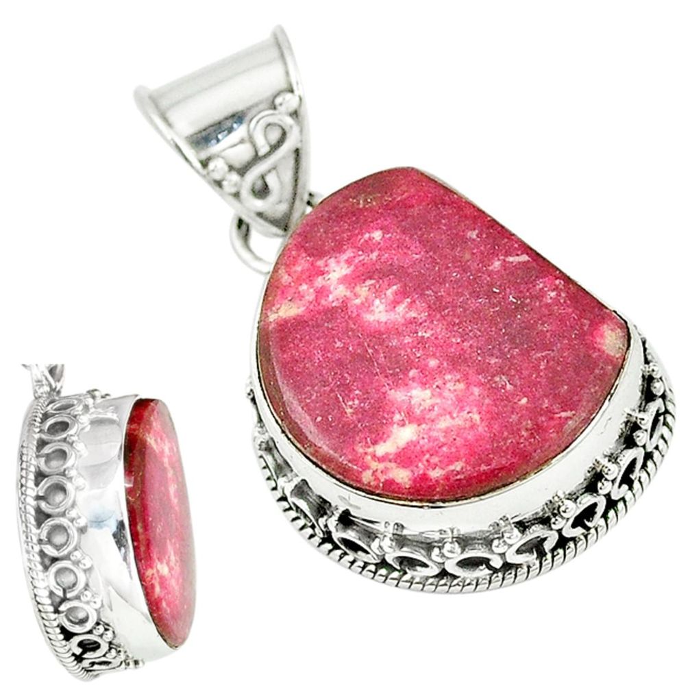 Natural pink thulite (unionite, pink zoisite) 925 sterling silver pendant m9690