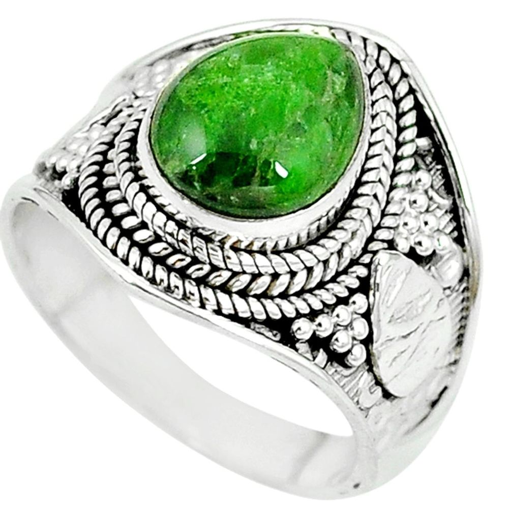 Natural green chrome diopside 925 sterling silver ring size 7.5 m10041