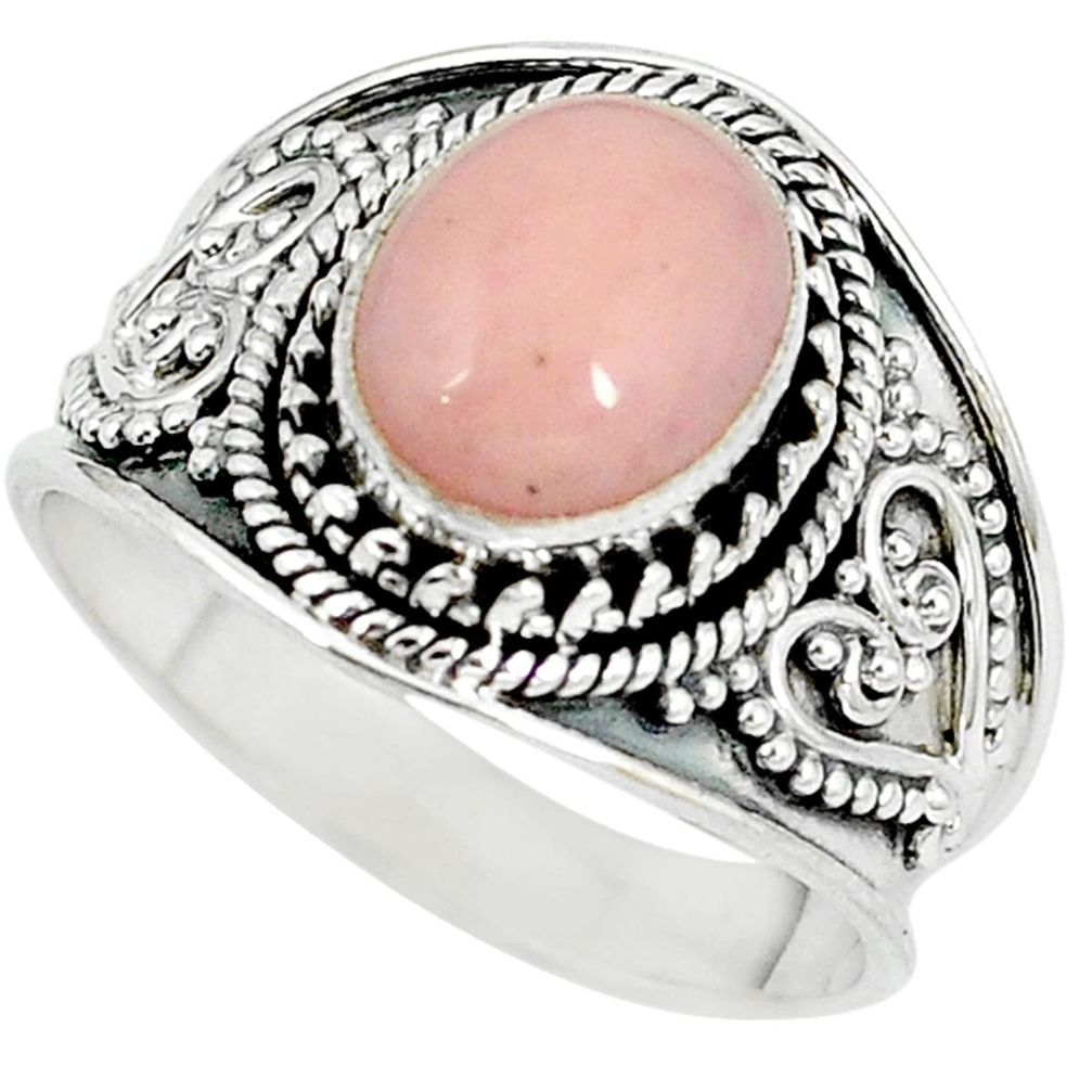 Natural pink opal 925 sterling silver solitaire ring jewelry size 9 m10069