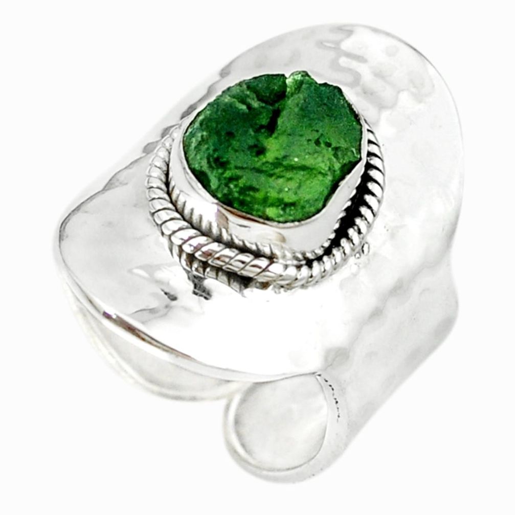 Natural green moldavite (genuine czech) 925 silver adjustable ring size 9 m11885