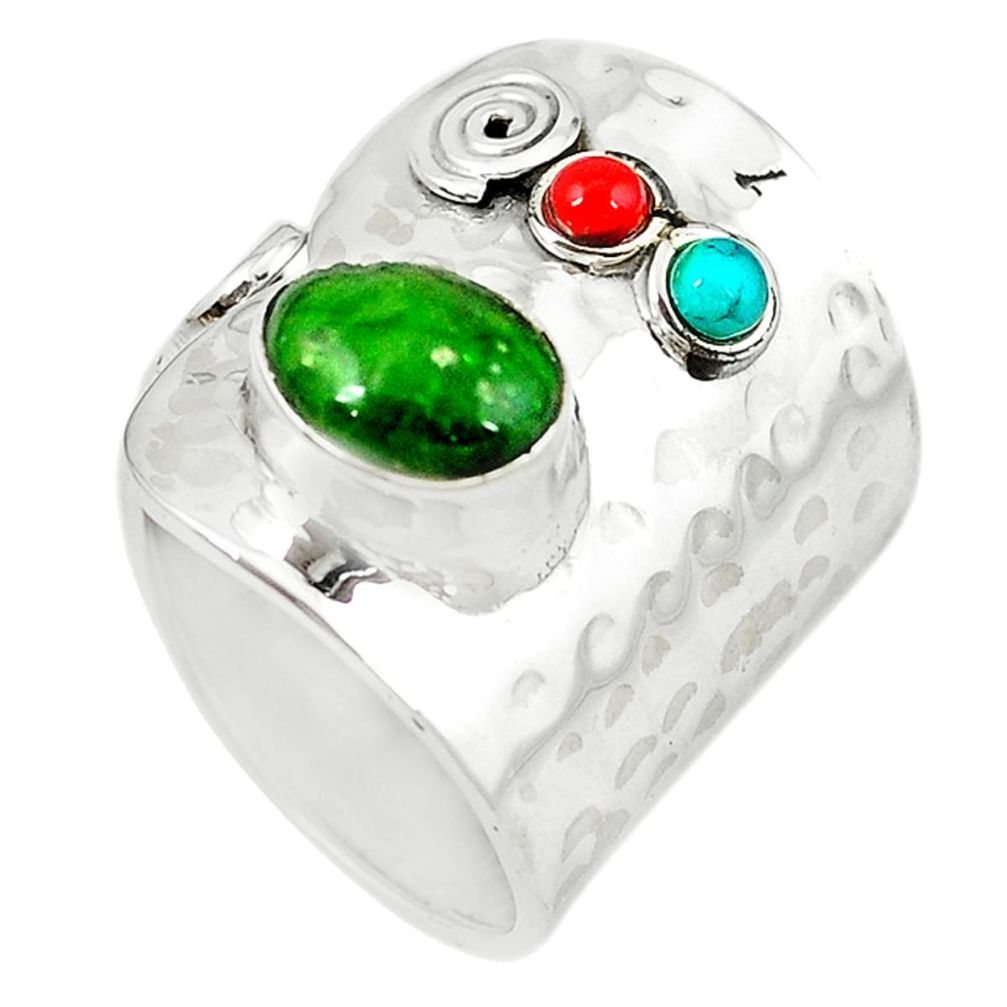 Natural green chrome diopside coral 925 silver adjustable ring size 9.5 m11947