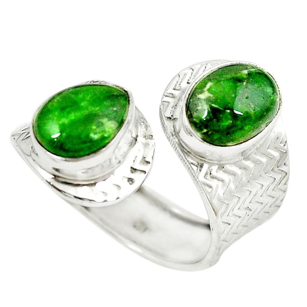 Green chrome diopside 925 silver adjustable two stone ring size 8.5 m12048