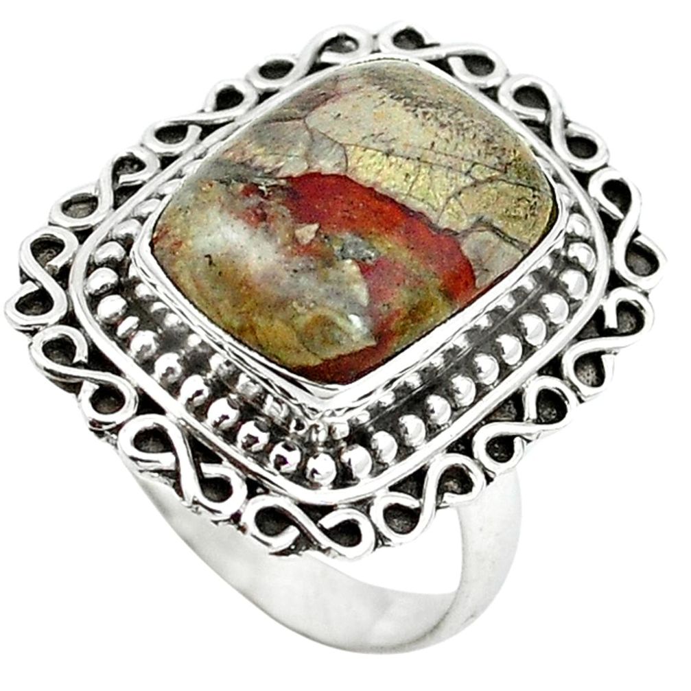 Natural brown mushroom rhyolite 925 sterling silver ring size 8 m1241