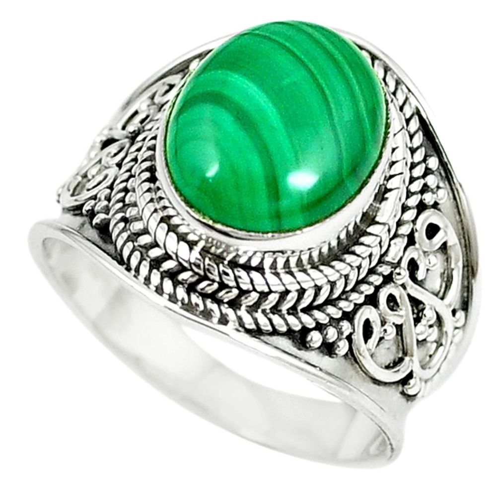 Natural green malachite (pilot's stone) 925 silver ring jewelry size 7.5 m12722