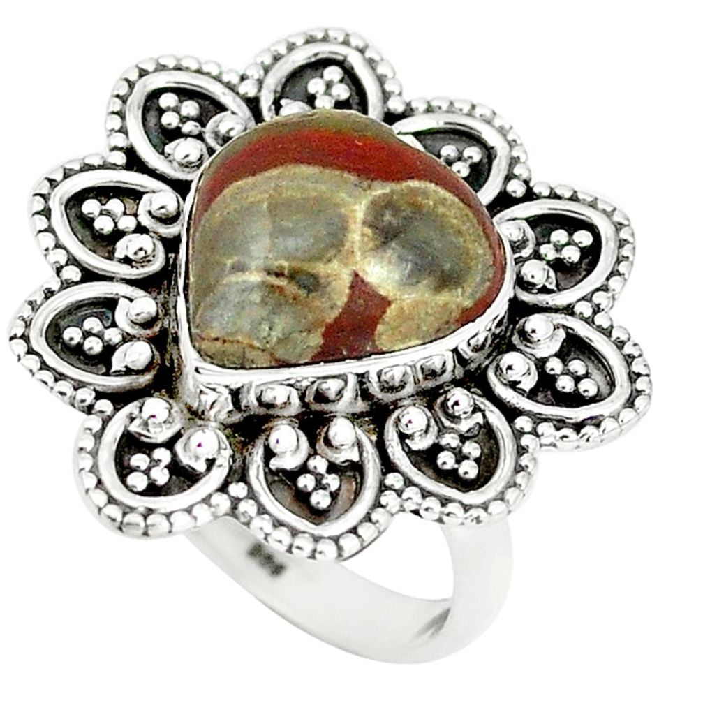 925 sterling silver natural brown mushroom rhyolite ring jewelry size 8 m1300