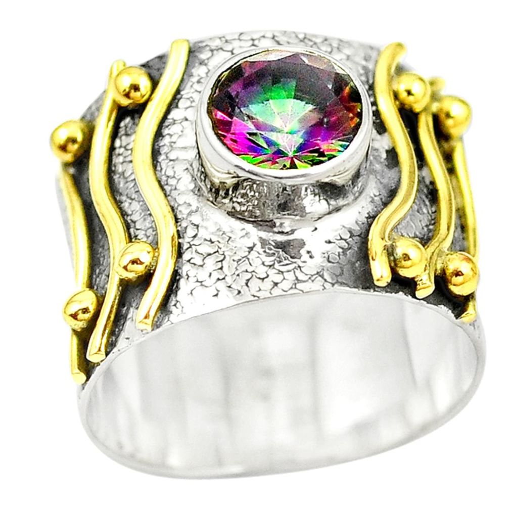 Victorian multicolor rainbow topaz 925 silver two tone band ring size 7.5 m13108