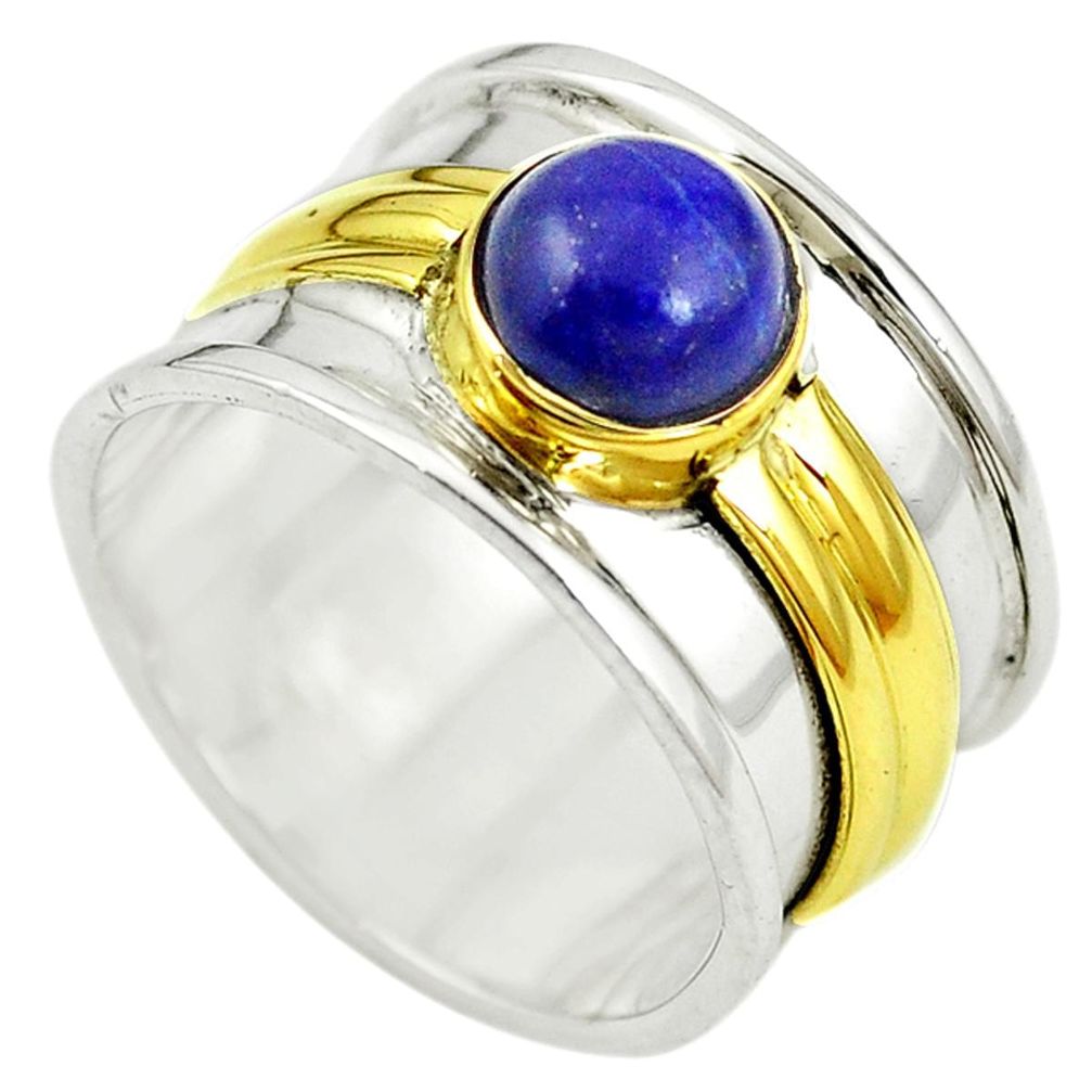 Natural blue lapis lazuli 925 silver two tone band ring size 7.5 m13167