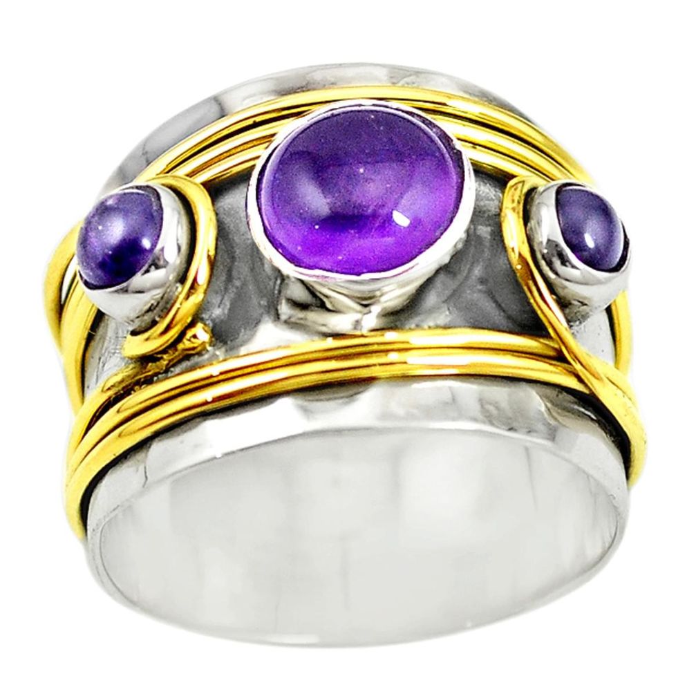 Victorian natural purple amethyst 925 silver two tone band ring size 6.5 m13221