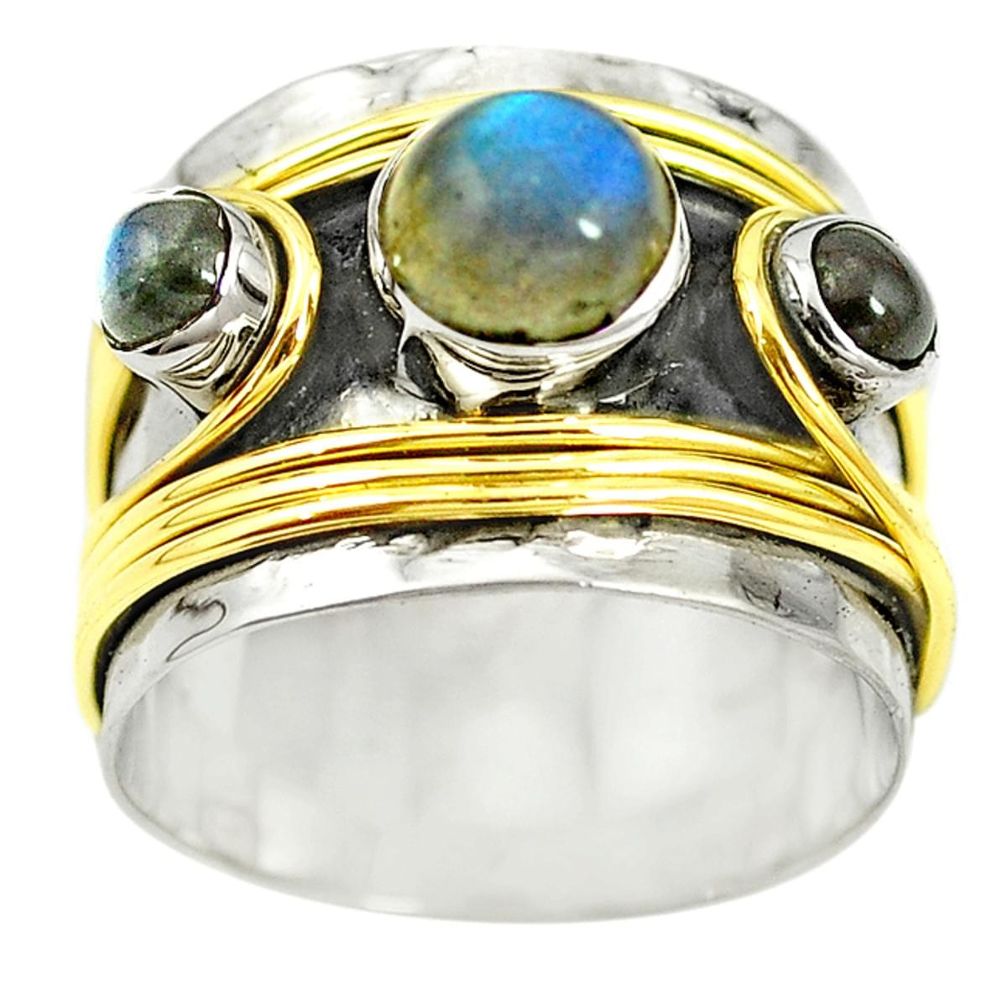 Victorian natural blue labradorite 925 silver two tone band ring size 8.5 m13226