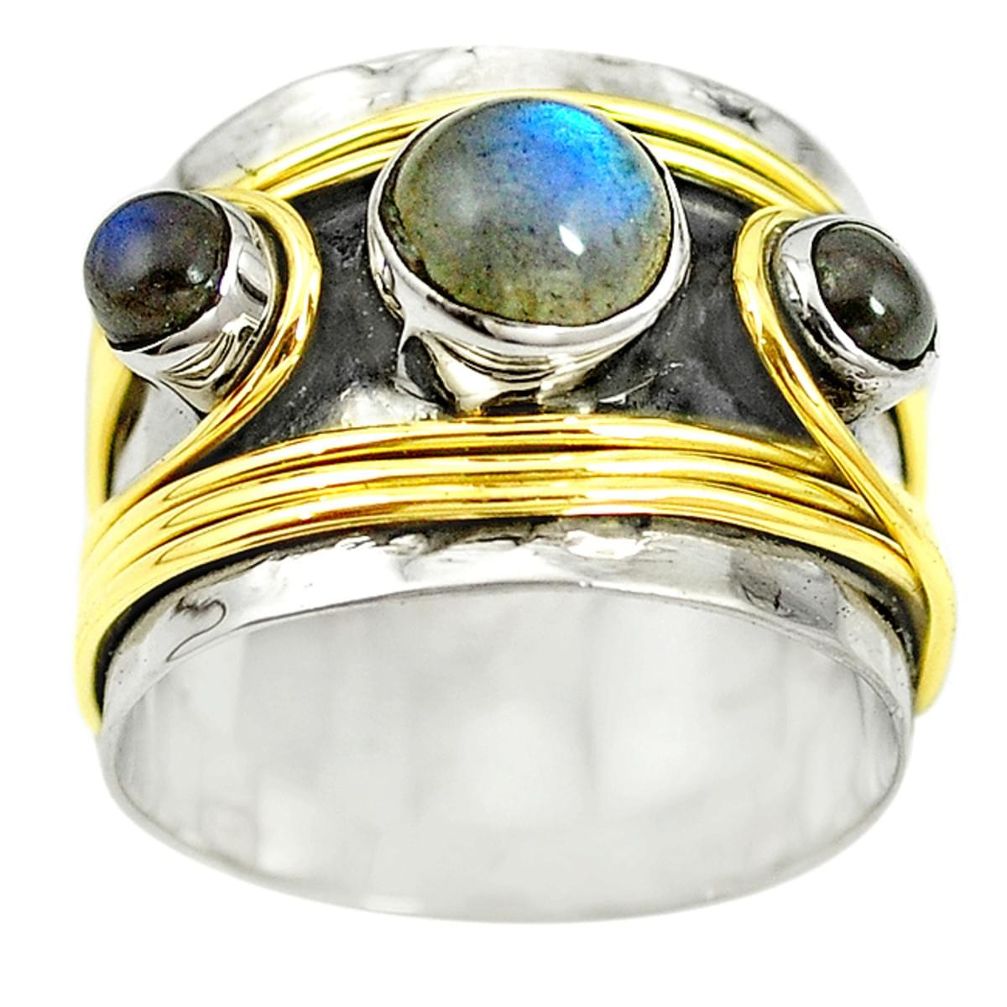 Victorian natural blue labradorite 925 silver two tone band ring size 9 m13235