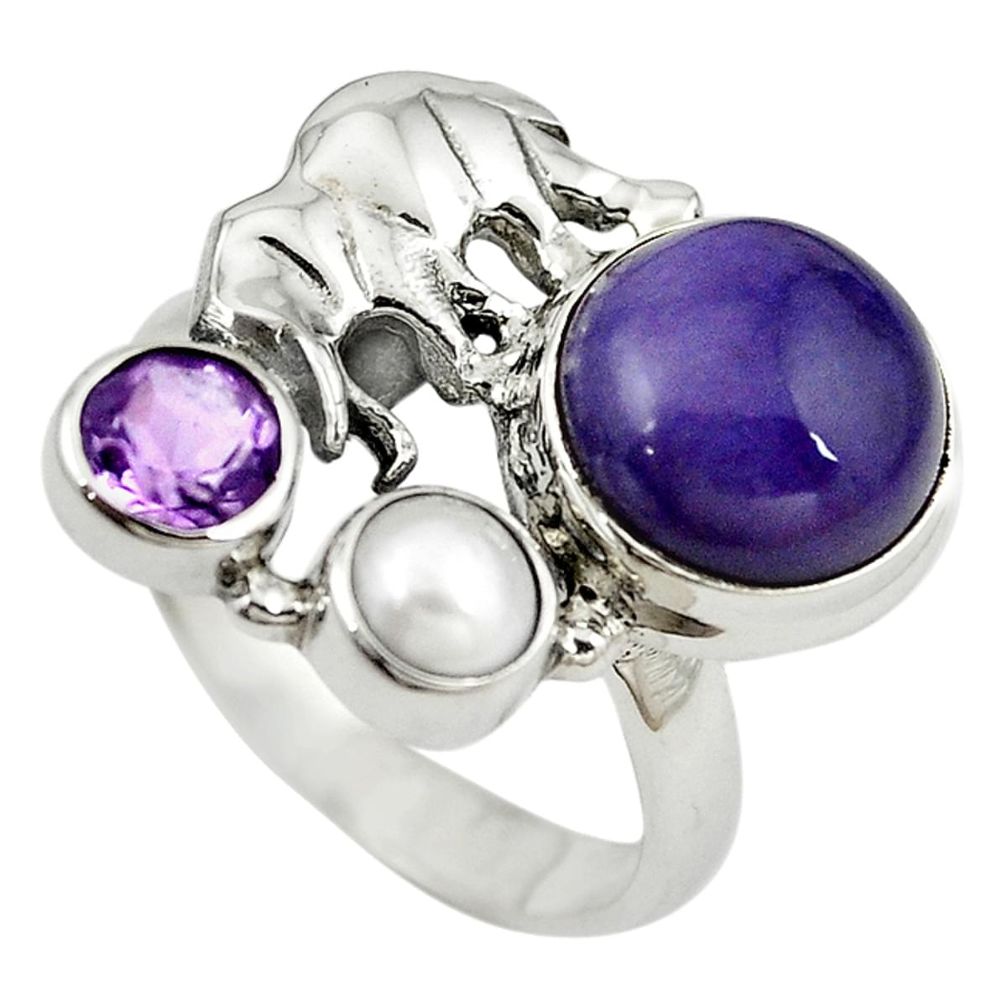 Natural purple charoite (siberian) 925 silver elephant ring size 8 m13358