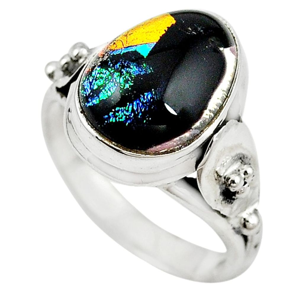 Multi color dichroic glass 925 sterling silver ring jewelry size 8 m14332