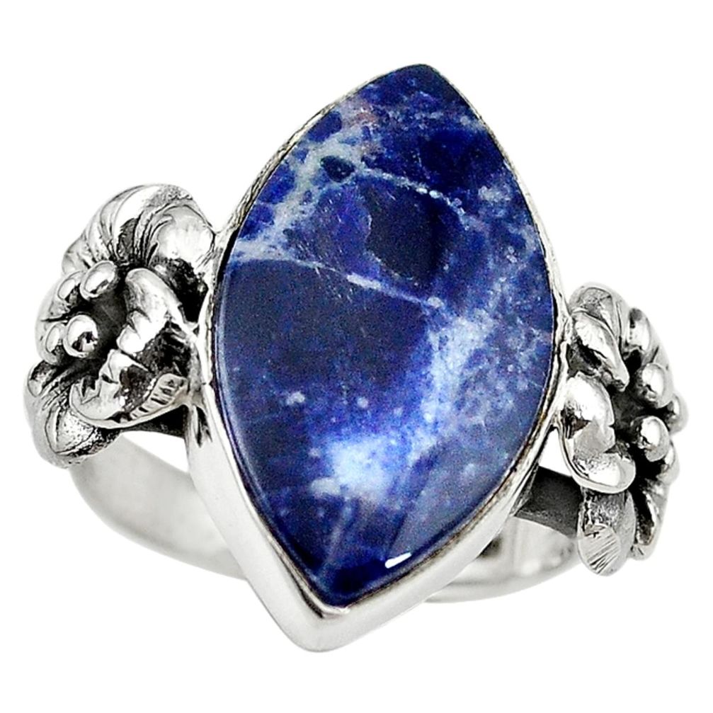 Natural blue sodalite 925 sterling silver flower ring jewelry size 9 m14346