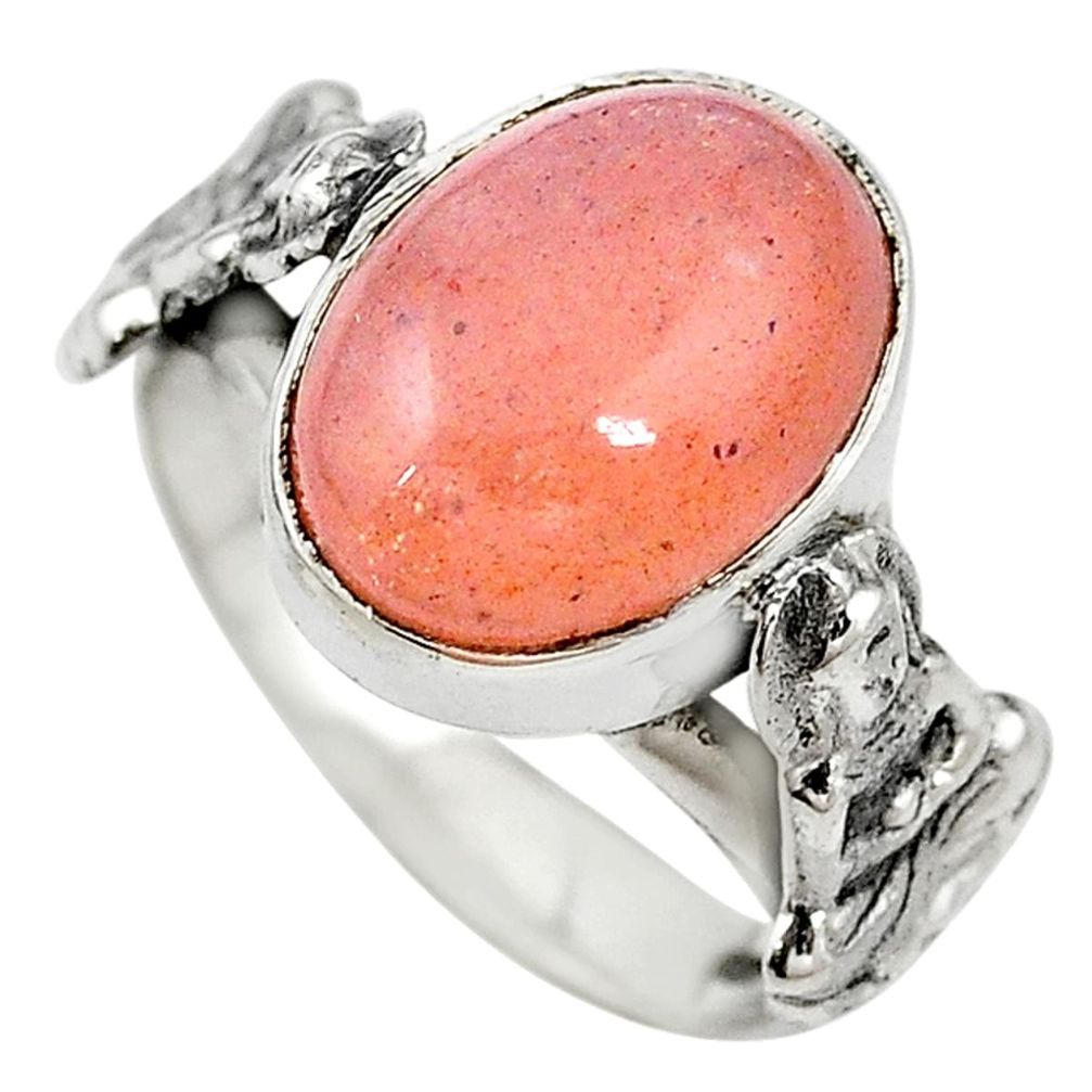 Natural orange sunstone (hematite feldspar) 925 silver buddha ring size 7 m14357