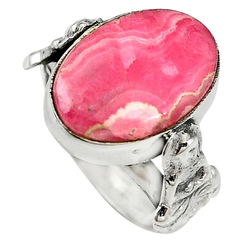 Clearance Sale-Natural pink rhodochrosite inca rose 925 silver buddha ring size 6.5 m14358