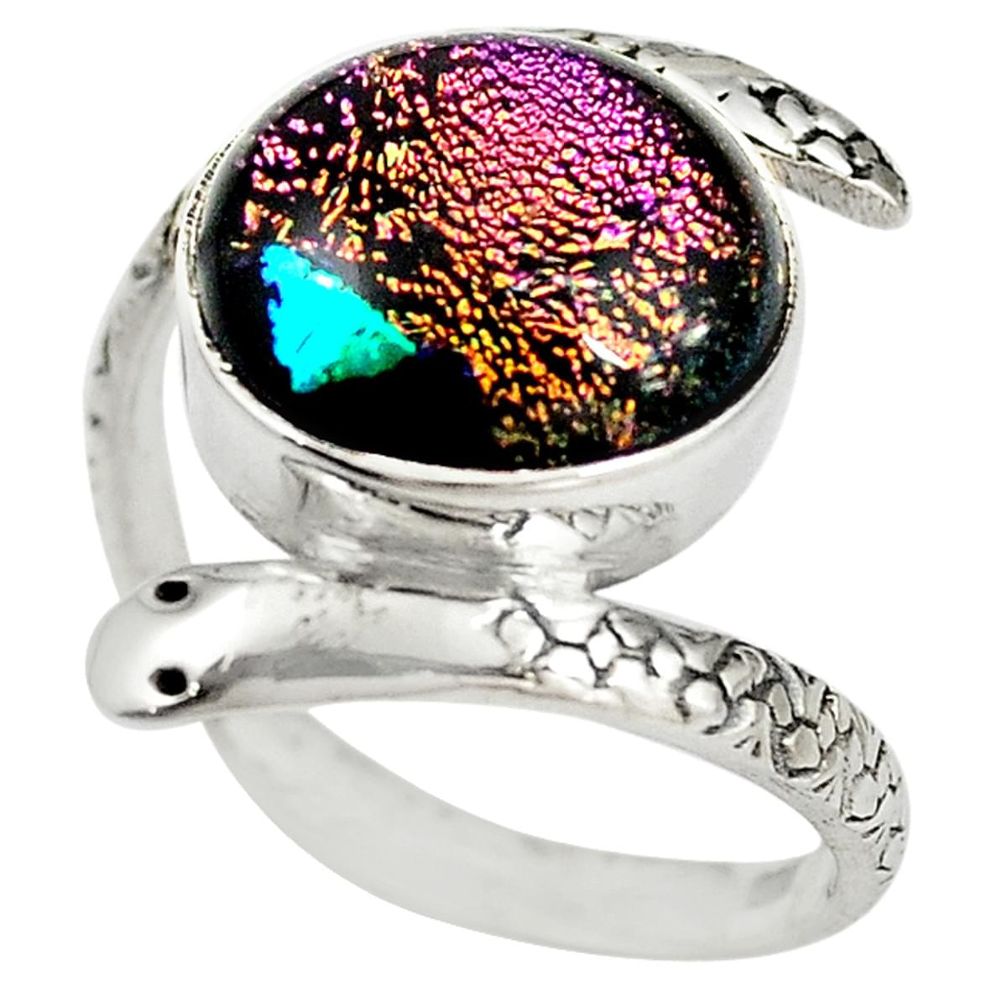 925 sterling silver multi color dichroic glass snake ring size 9 m14424