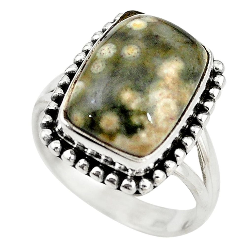 Natural multi color ocean sea jasper (madagascar) 925 silver ring size 8 m14664