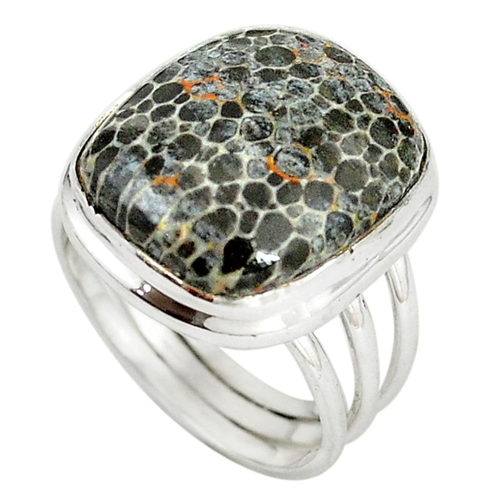 925 silver natural black stingray coral from alaska solitaire ring size 9 m15359