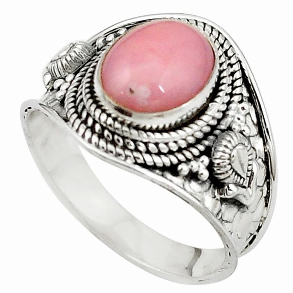 Natural pink opal 925 sterling silver solitaire ring jewelry size 9 m15667