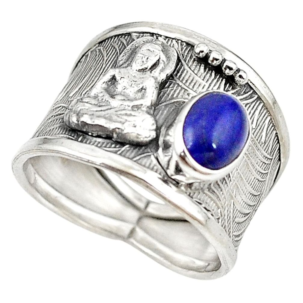 925 silver natural blue lapis lazuli buddha meditation ring size 8 m16012