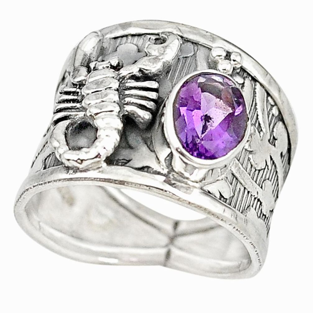 Natural purple amethyst 925 silver scorpion charm ring size 8 m16042