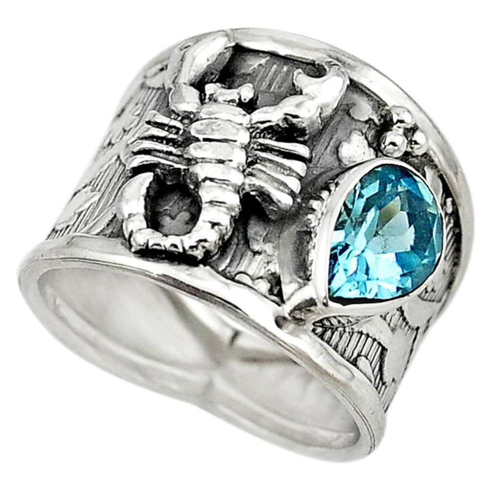 Natural blue topaz 925 silver scorpion charm ring jewelry size 6.5 m16135