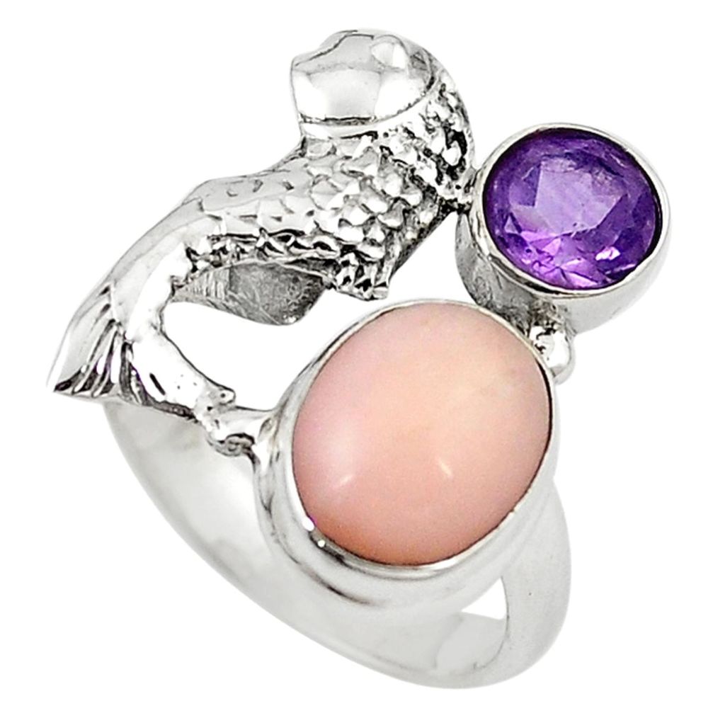 Natural pink opal amethyst 925 sterling silver ring jewelry size 7 m16183