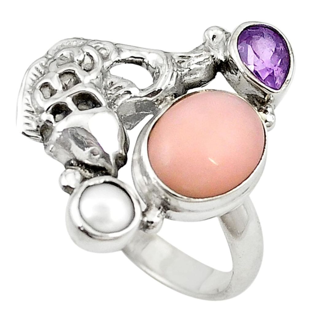 925 sterling silver natural pink opal amethyst fish ring jewelry size 7 m16184