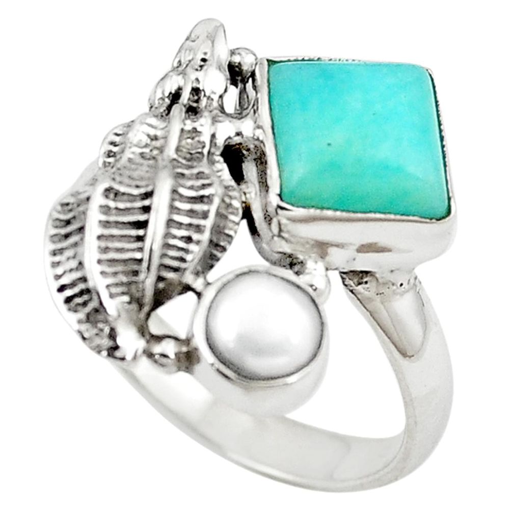 Natural green peruvian amazonite pearl 925 sterling silver ring size 8.5 m16195