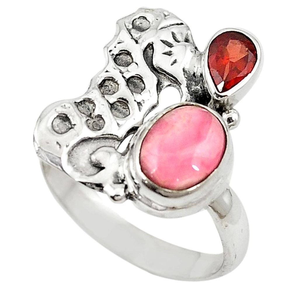 Natural pink rhodochrosite inca rose 925 silver seahorse ring size 8 m16216