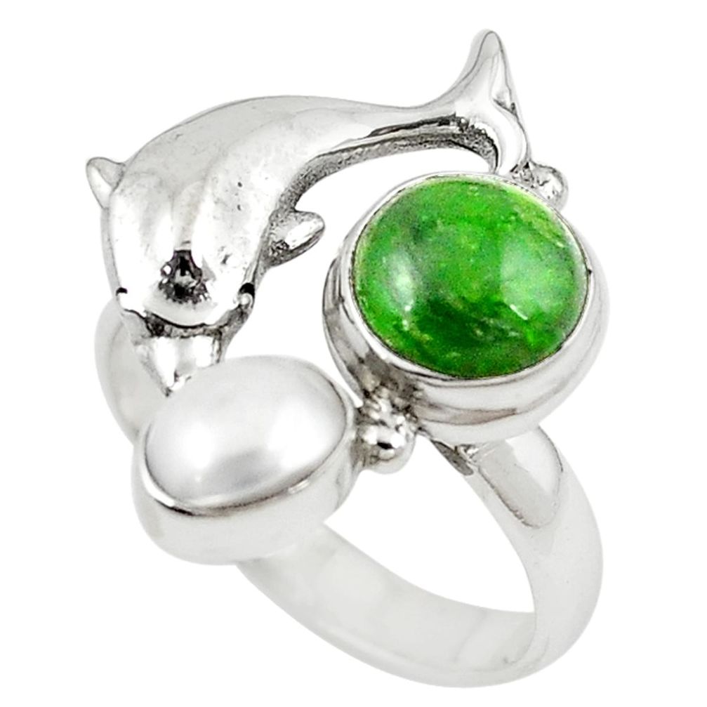 Natural green chrome diopside 925 silver dolphin ring size 8.5 m16247