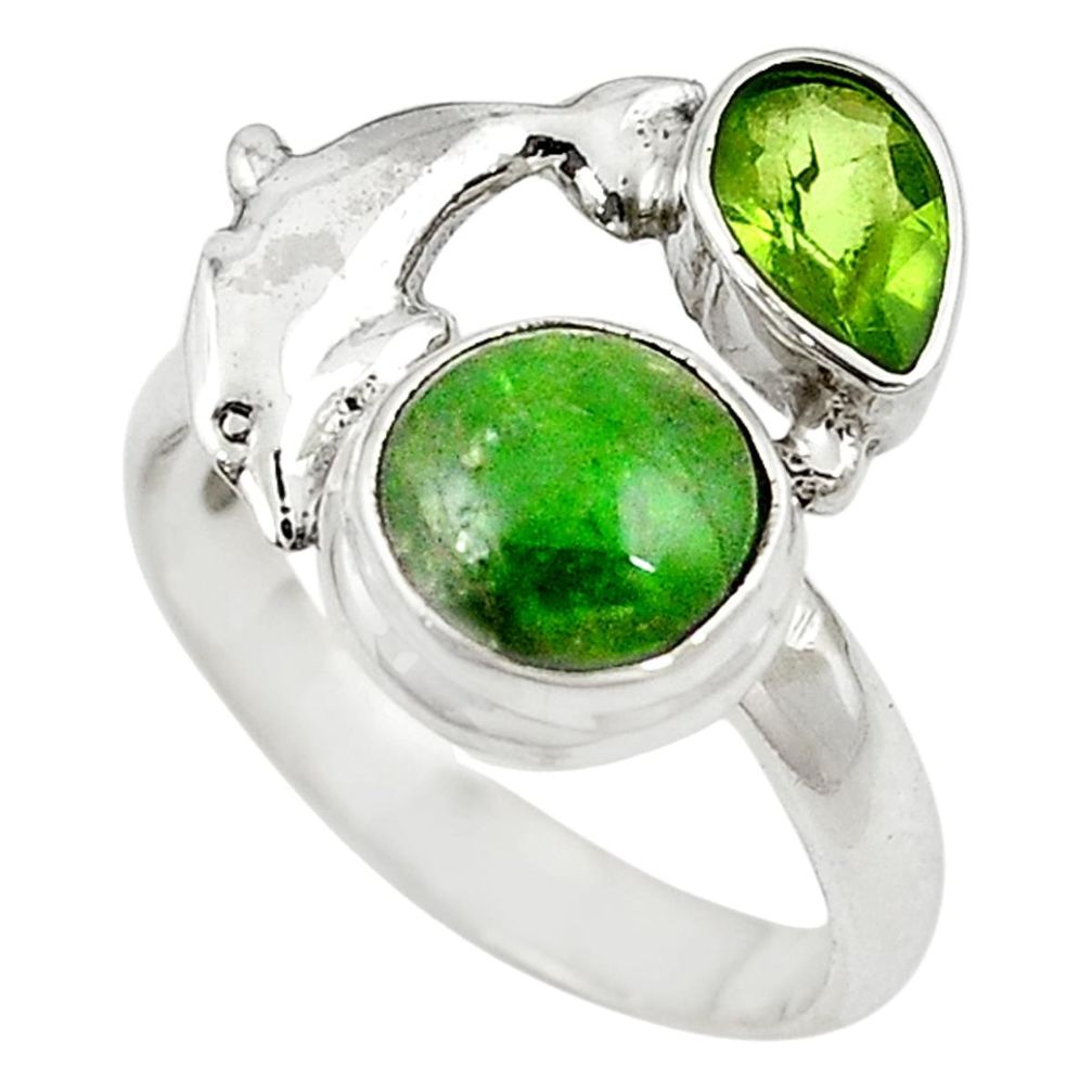 Natural green chrome diopside 925 silver dolphin ring size 8.5 m16249