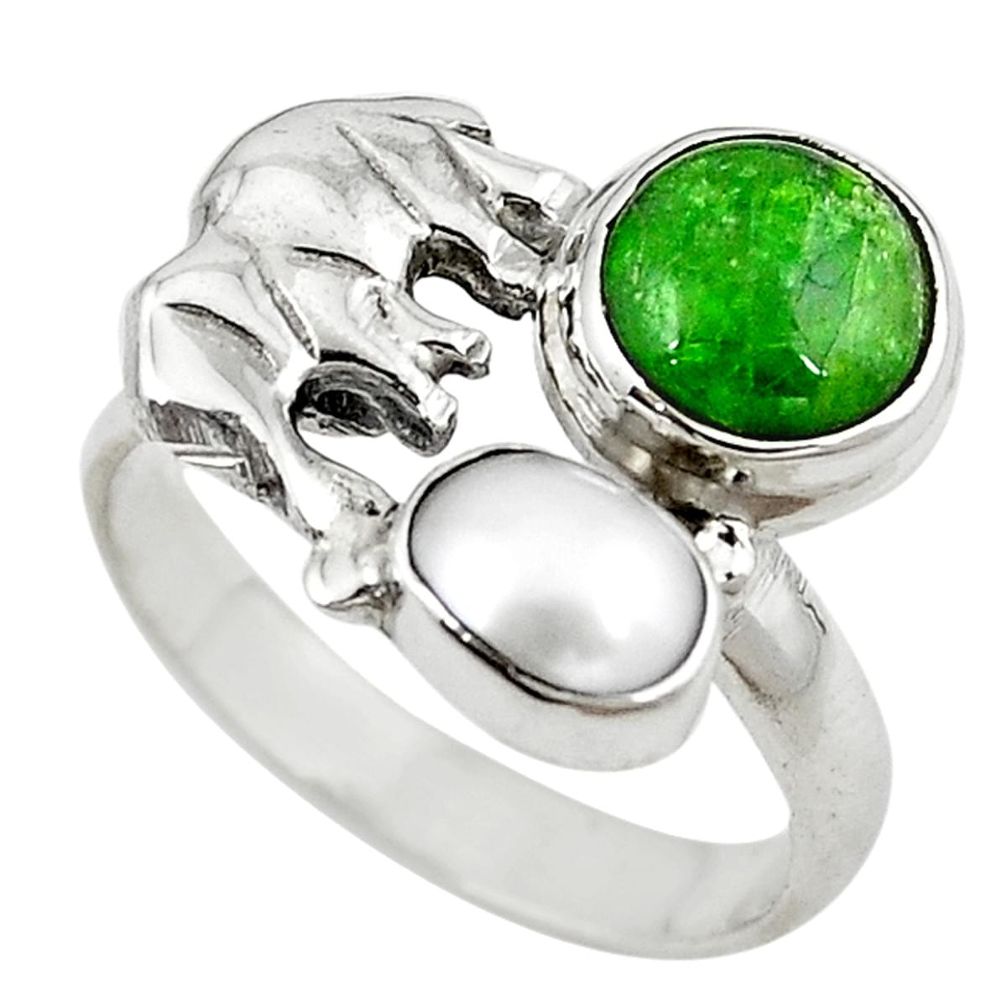 Natural green chrome diopside 925 silver elephant ring size 8.5 m16253