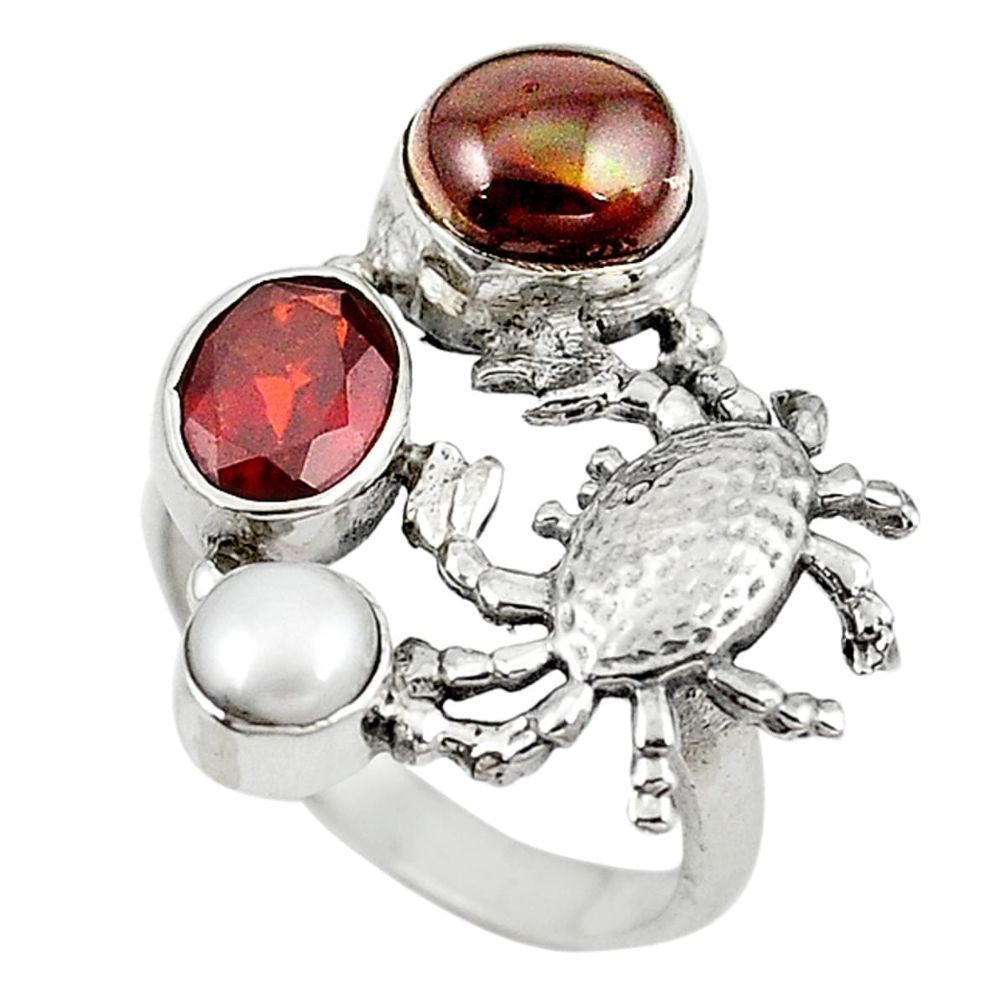 Natural multi color mexican fire agate 925 silver crab ring size 8 m16314
