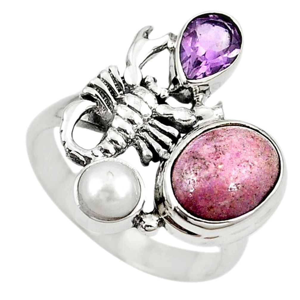Natural purple phosphosiderite 925 silver scorpion charm ring size 8.5 m16360