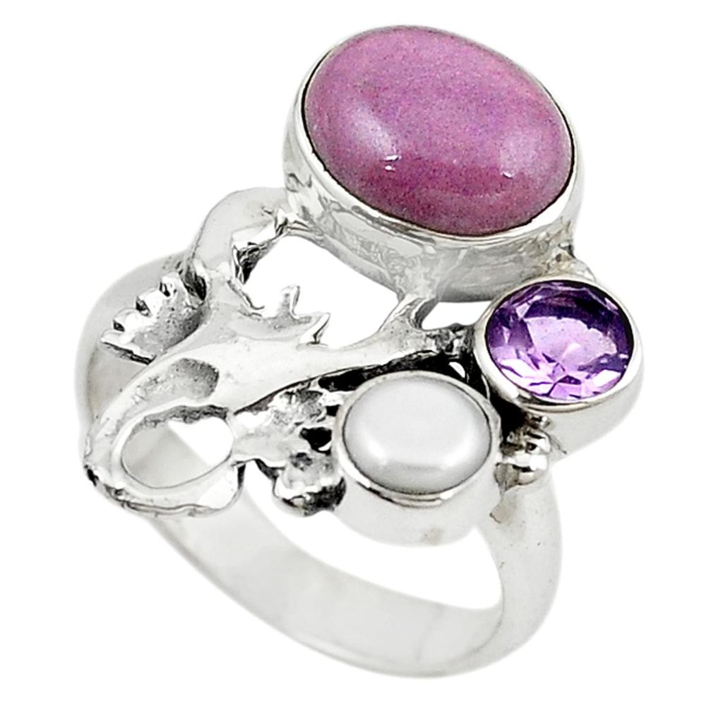 Natural purple phosphosiderite 925 silver scorpion charm ring size 7 m16363