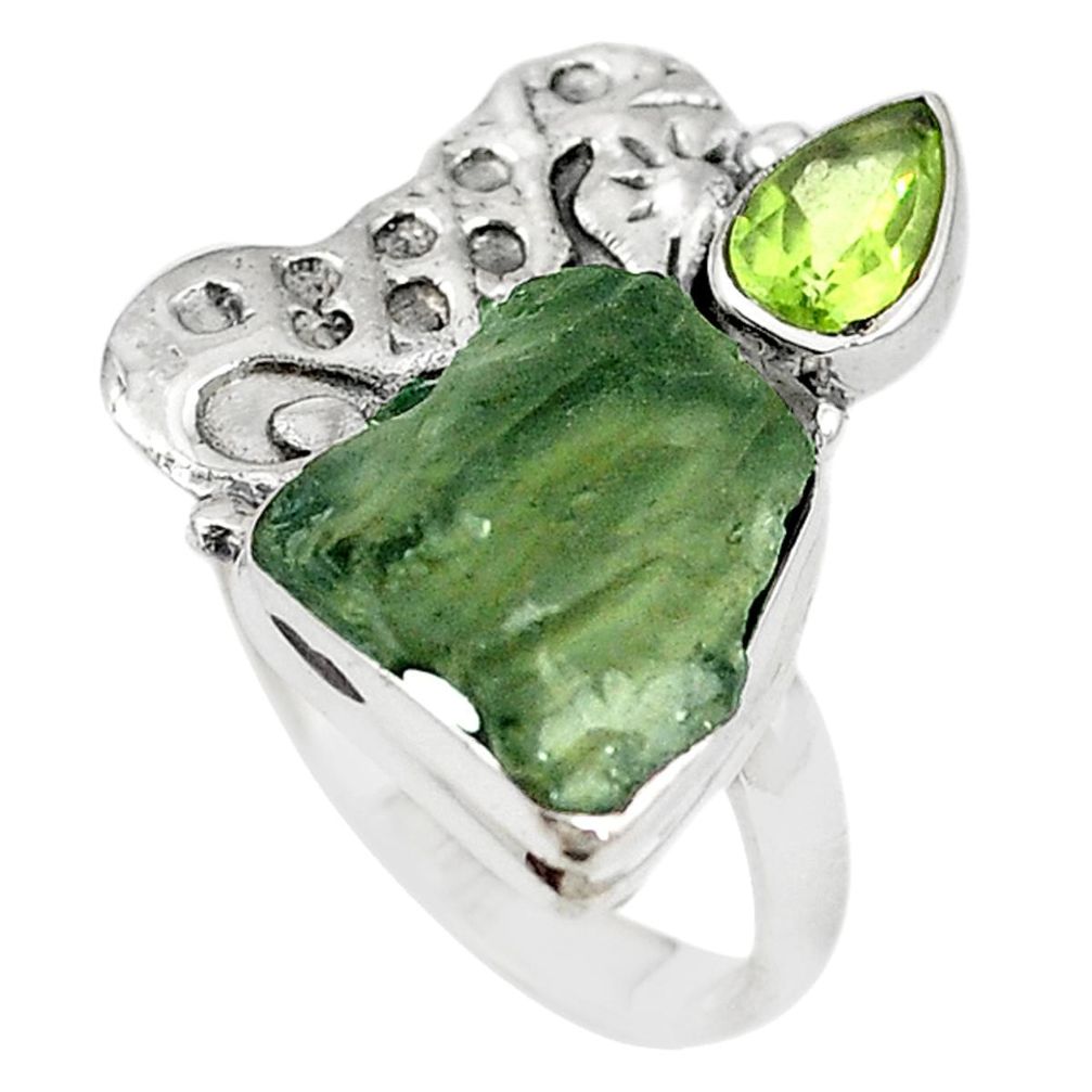 925 silver natural green moldavite (genuine czech) seahorse ring size 8 m16649